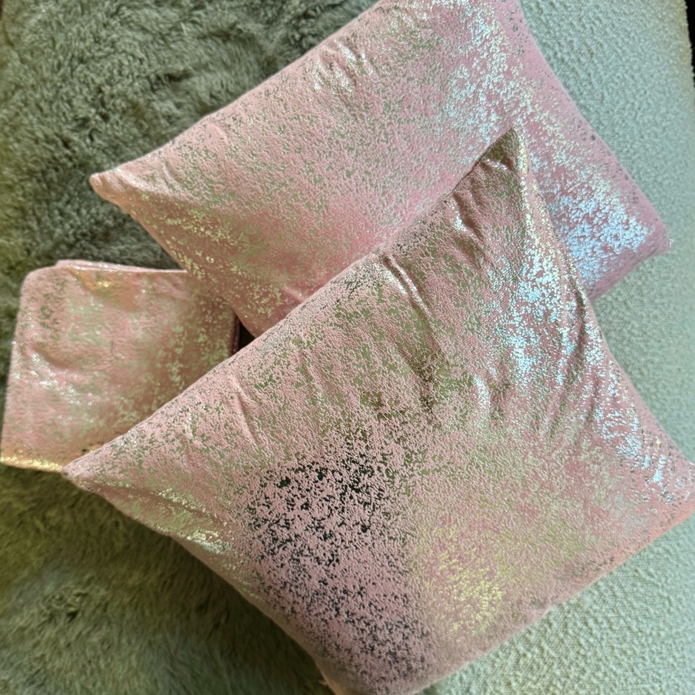 2 Pink Suede & Silver Decorative Pillow Cases